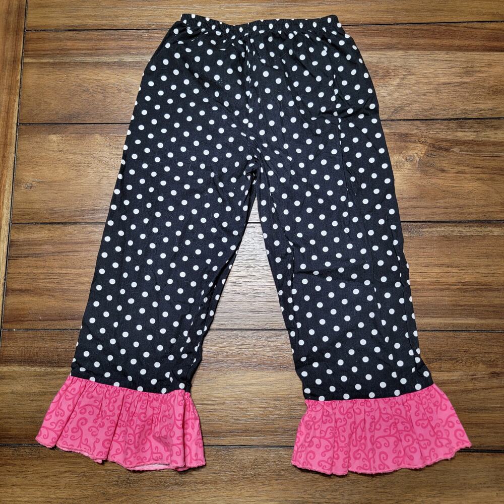 Unbranded Girls B&W Dot Pants w/ Pink Flare Cuffs - Size 5